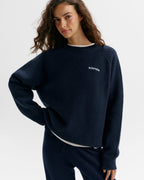 Oversized Knit Sweatshirt - Navy Blue