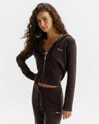 Knit Zip Up Hoodie - Coffee Bean