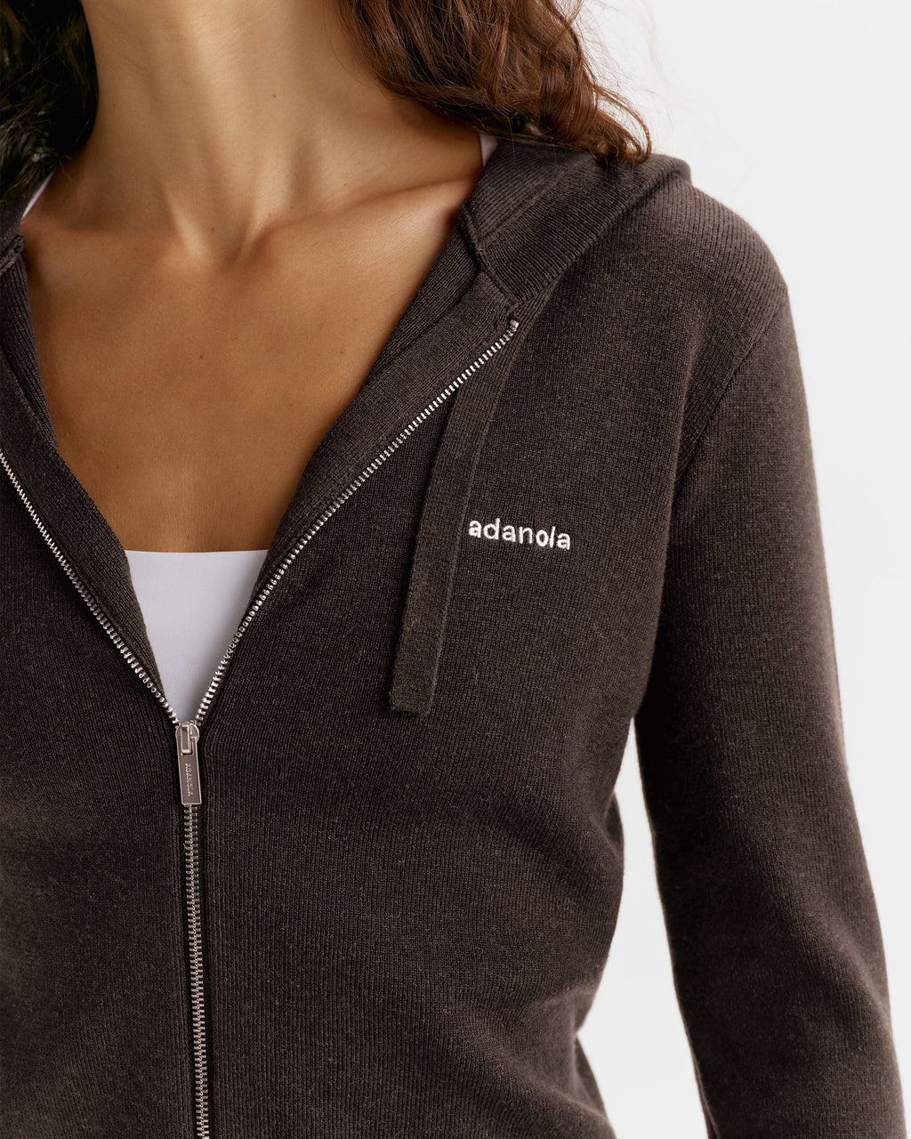 Knit Zip Up Hoodie - Coffee Bean