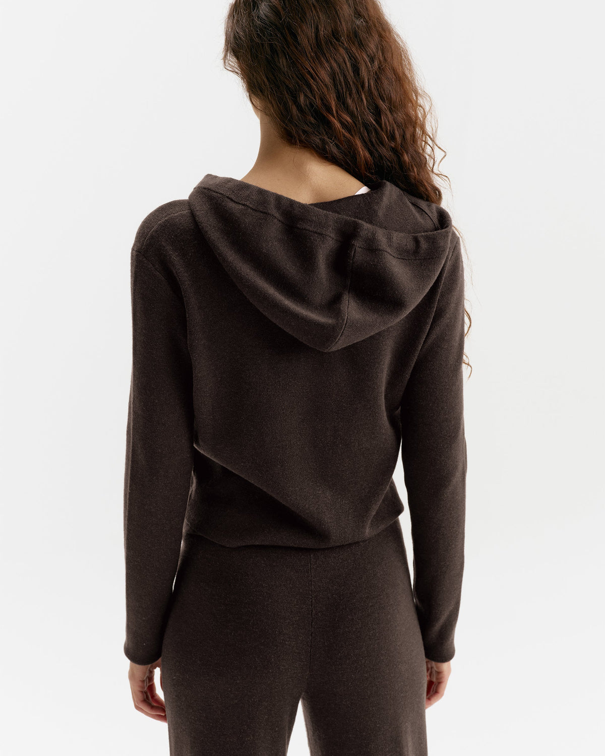 Knit Zip Up Hoodie - Coffee Bean