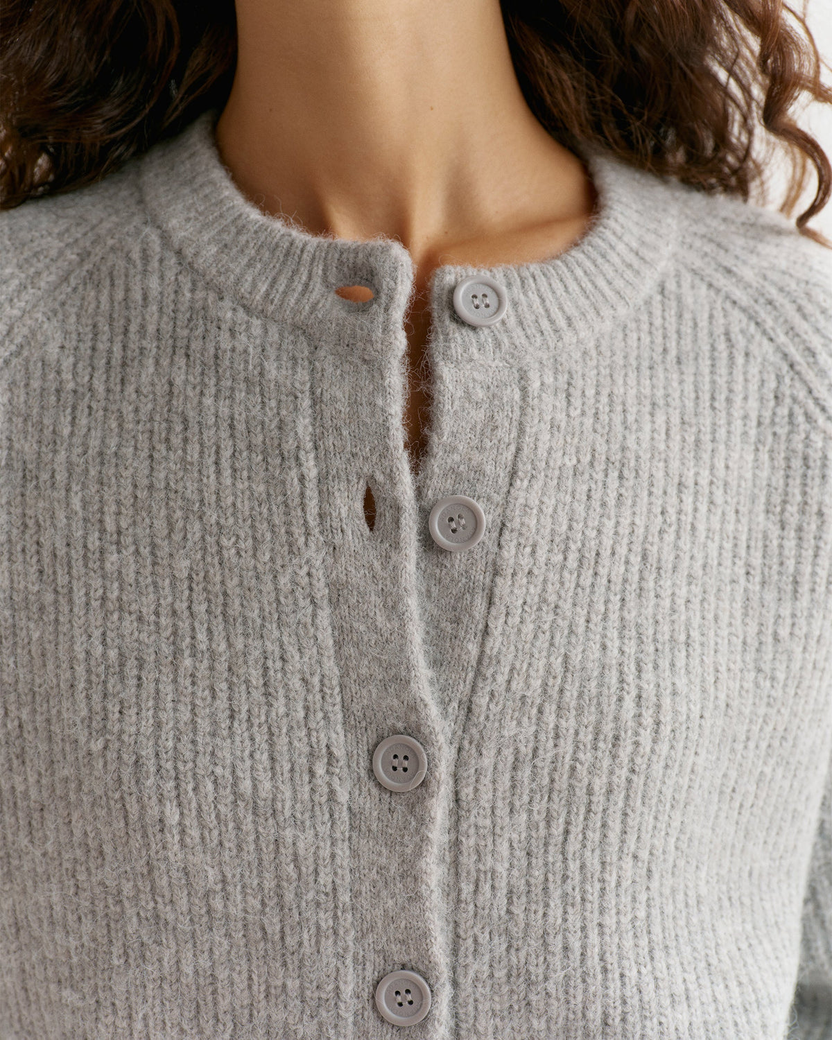 Knit Button Up Cardigan - Light Grey Melange