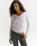 Modal Soft Henley Long Sleeve Top - White