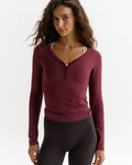 Modal Soft Henley Long Sleeve Top - Damson Red