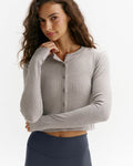 Modal Soft Rib Button Up Cardigan - Light Grey Melange