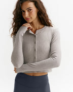 Modal Soft Rib Button Up Cardigan - Light Grey Melange