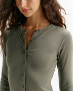 Modal Soft Rib Button Up Cardigan - Olive Green