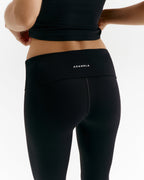 Low Rise Fold Over Yoga Leggings - Black
