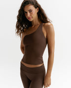 Ultimate Double Strap One Shoulder Tank - Chocolate Brown