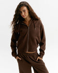 Relaxed Zip Through Hoodie -  Chocolate Brown