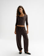 Modal Soft Lounge Long Sleeve Wrap Top - Coffee Bean