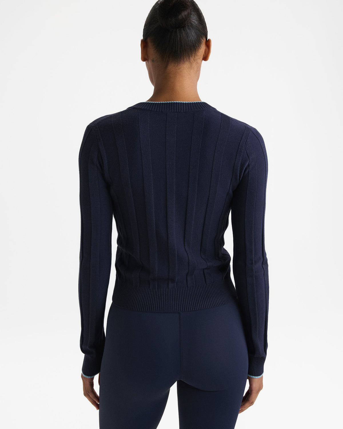 Knit Rib Contrast Cardigan - Navy Blue