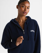 Knit Hooded Bomber Jacket - Navy Blue