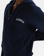 Knit Hooded Bomber Jacket - Navy Blue