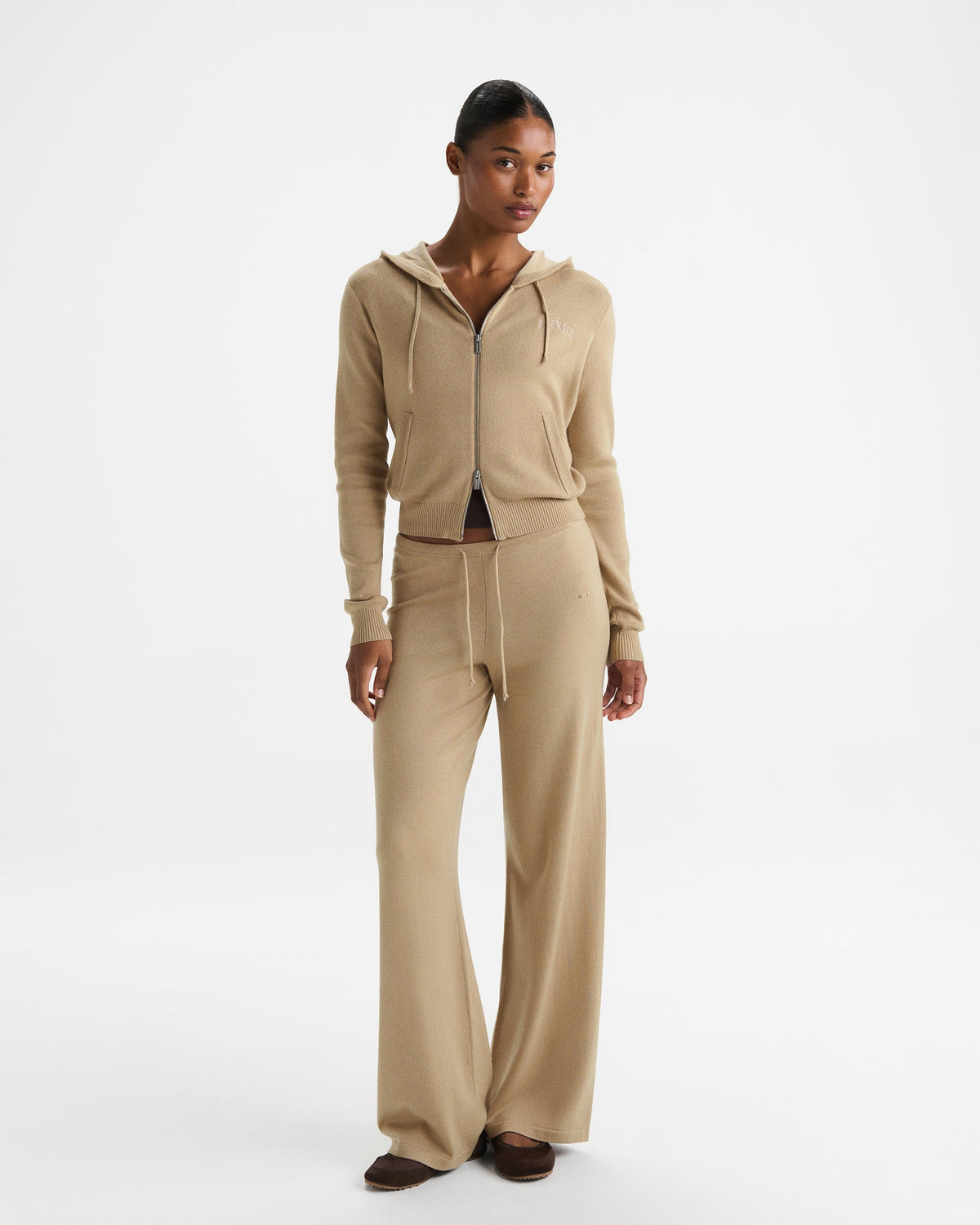 Knit Zip Through Hoodie - Almond