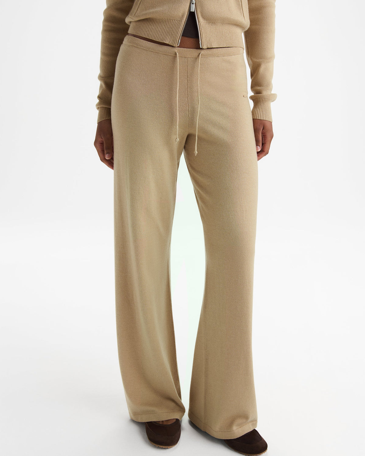 Knit Low Rise Straight Leg Pants - Almond