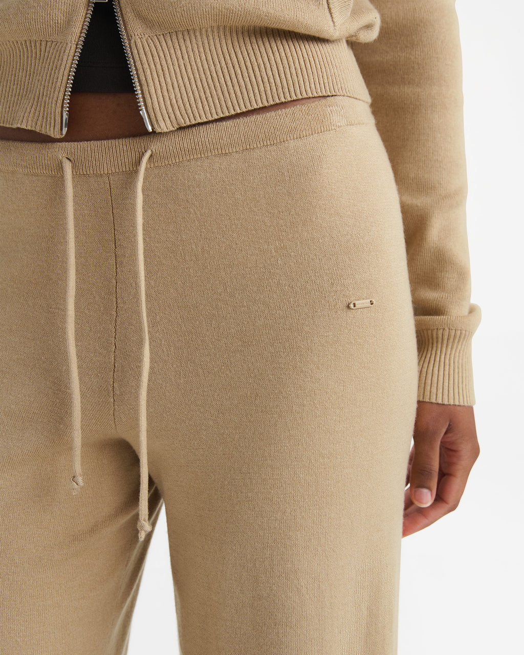 Knit Low Rise Straight Leg Pants - Almond