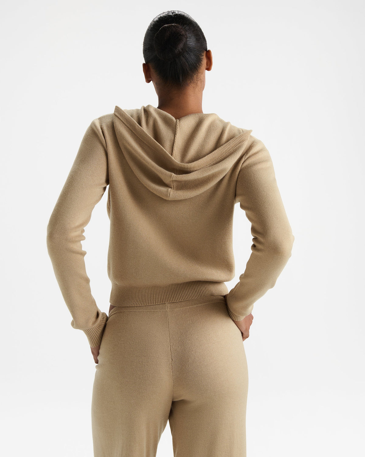 Knit Zip Through Hoodie - Almond