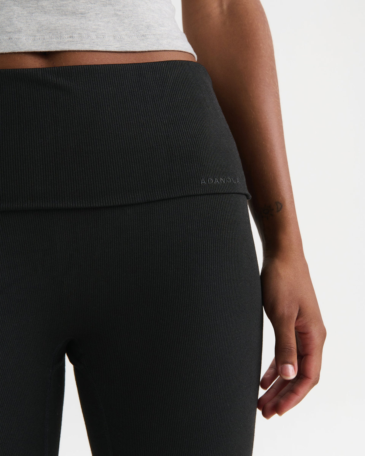 Rib Fold Over Pants - Black