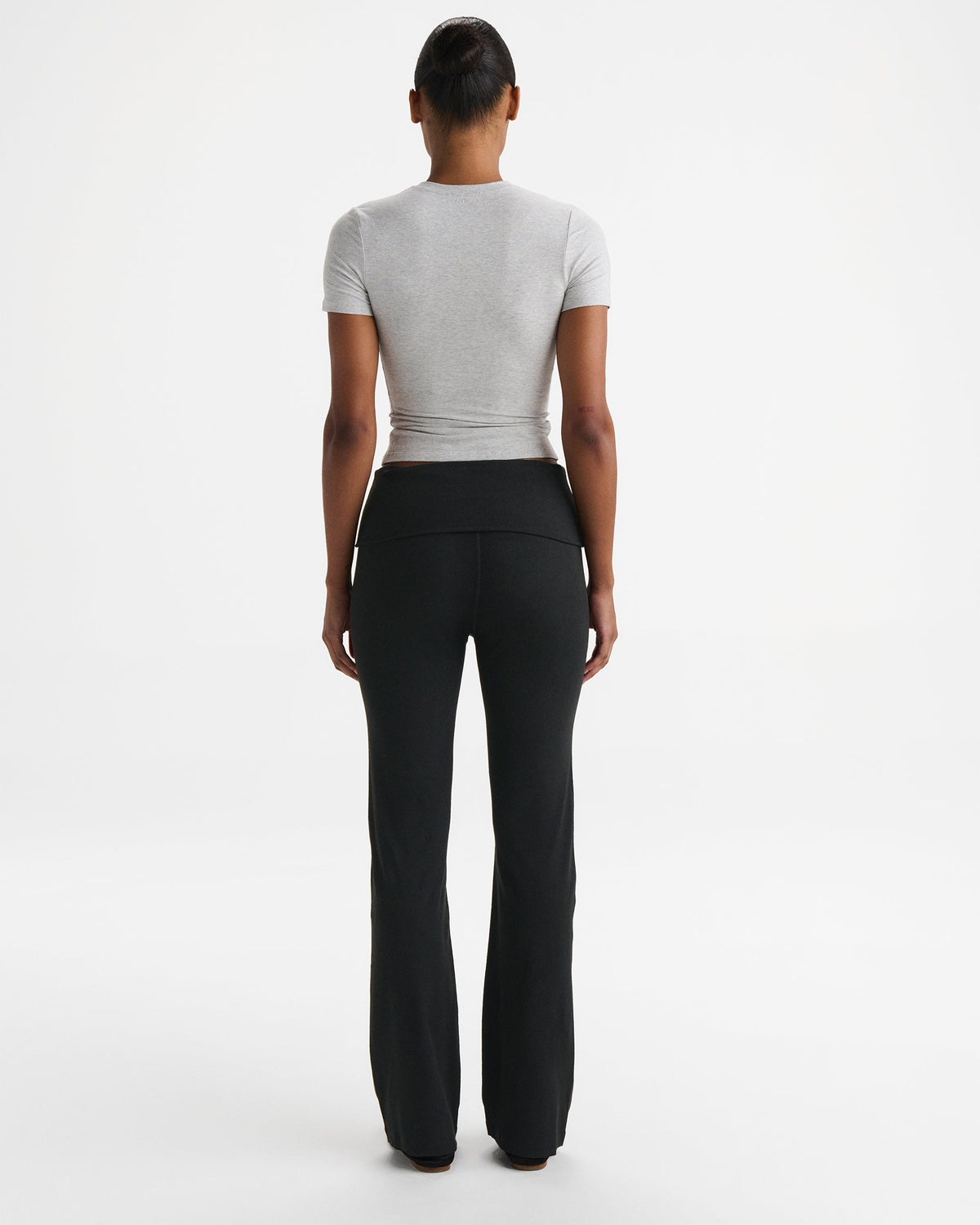 Rib Fold Over Pants - Black