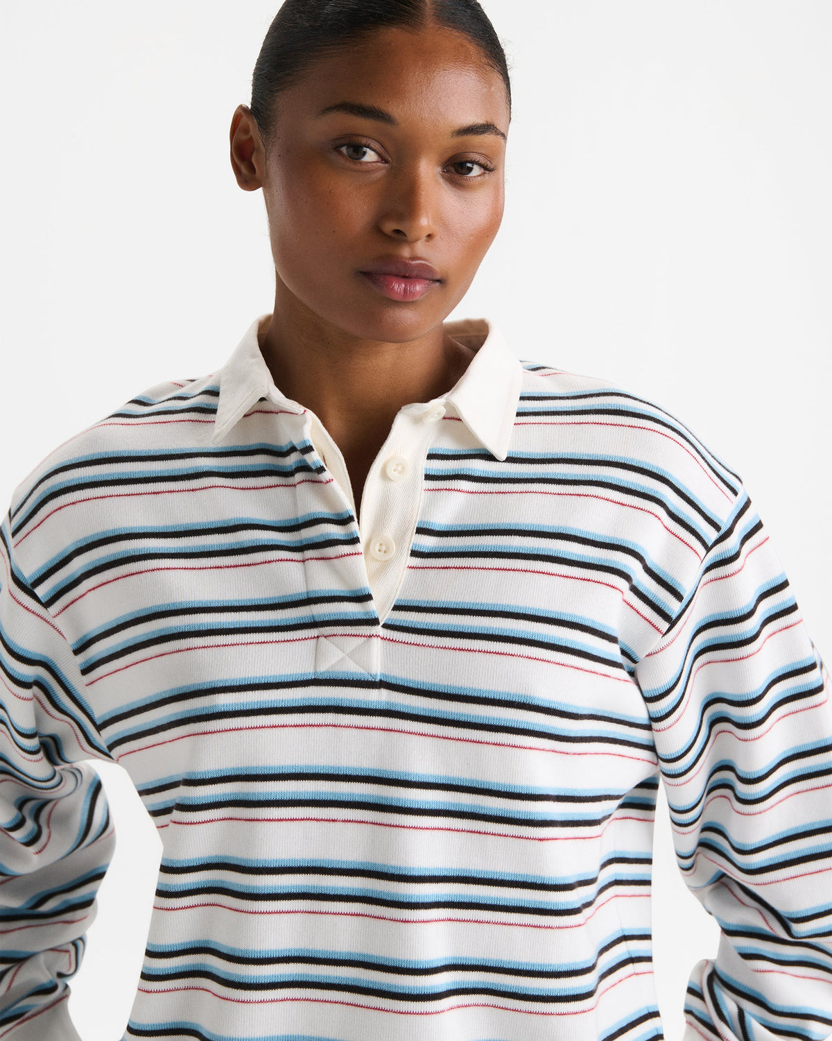 Oversized Stripe Rugby Sweatshirt - Airy Blue
