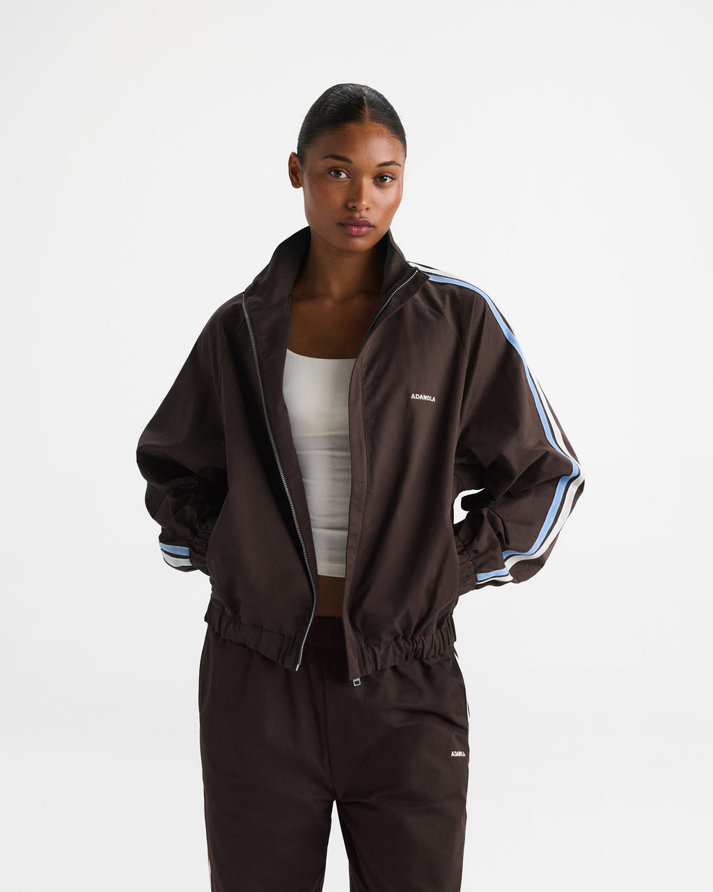 Stripe Detail Track Jacket - Coffee Bean