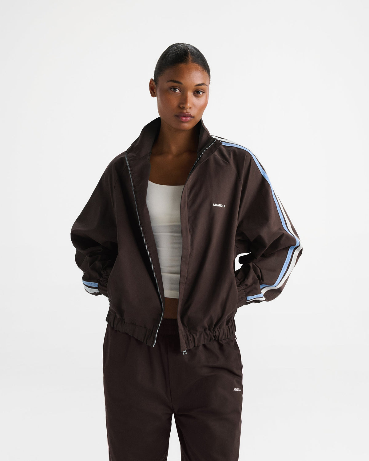 Stripe Detail Track Jacket - Coffee Bean