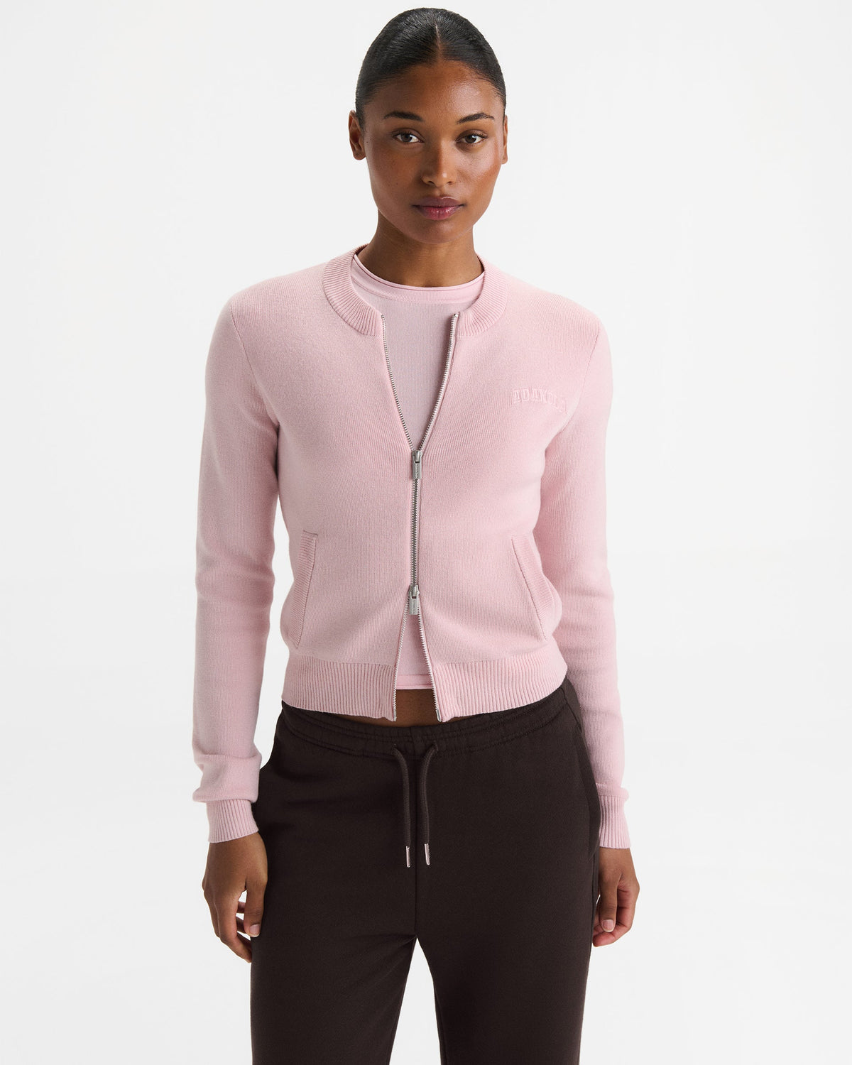 Knit Zip Through Cardigan - Pink