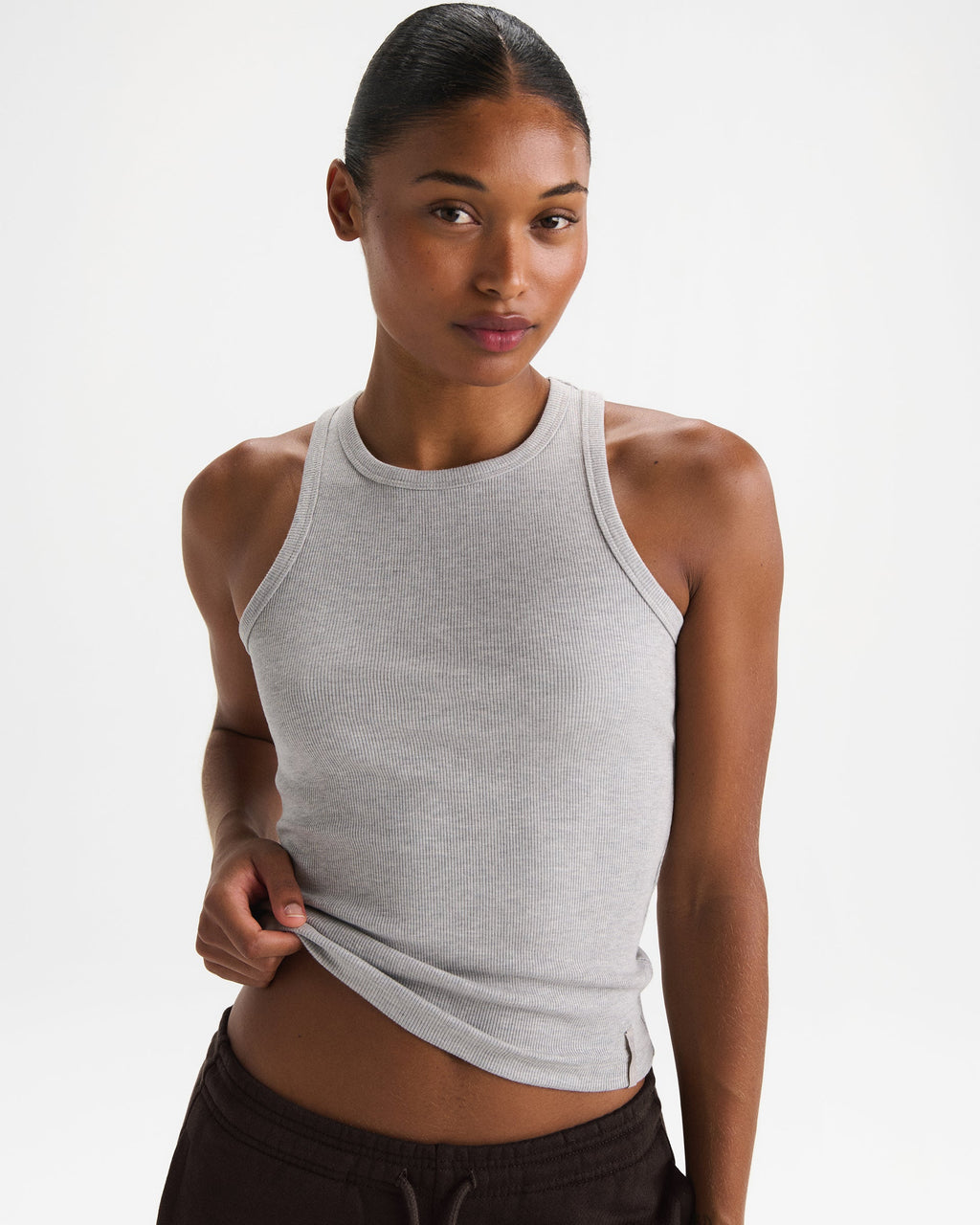 Modal Soft Rib Tank Top - Light Grey Melange