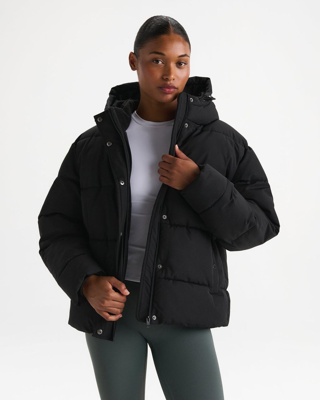 Hooded Puffer Jacket - Black