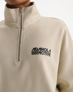 Retro Sports Oversized Funnel Neck Zip Sweatshirt - Stone