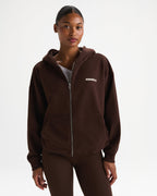 Oversized Zip Through Hoodie - Chocolate Brown