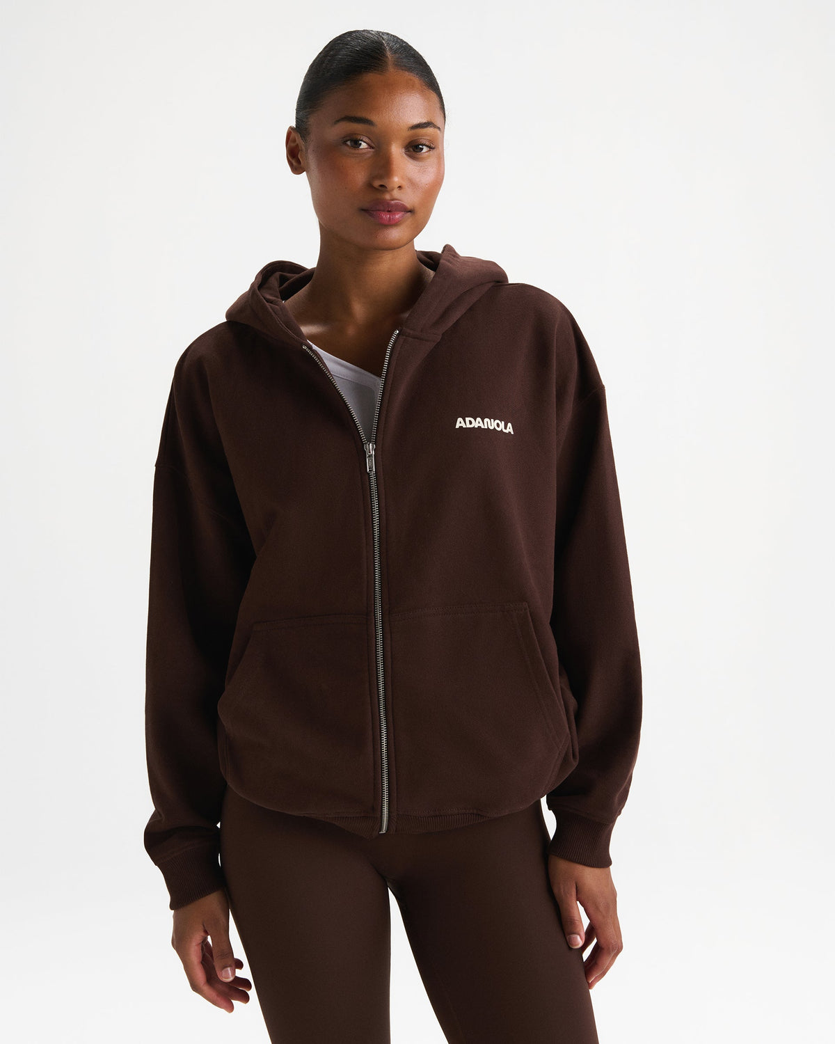 Oversized Zip Through Hoodie - Chocolate Brown