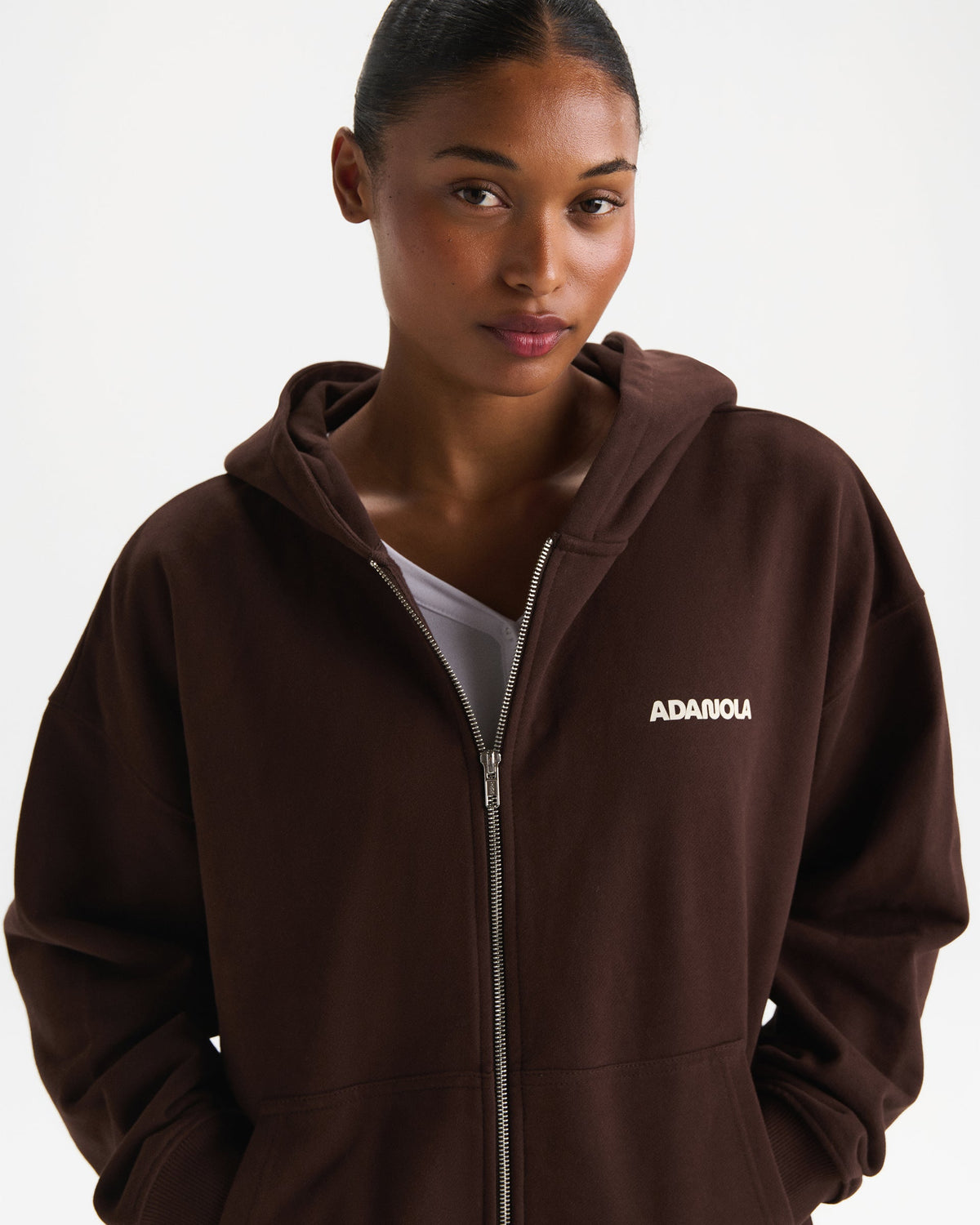 Oversized Zip Through Hoodie - Chocolate Brown