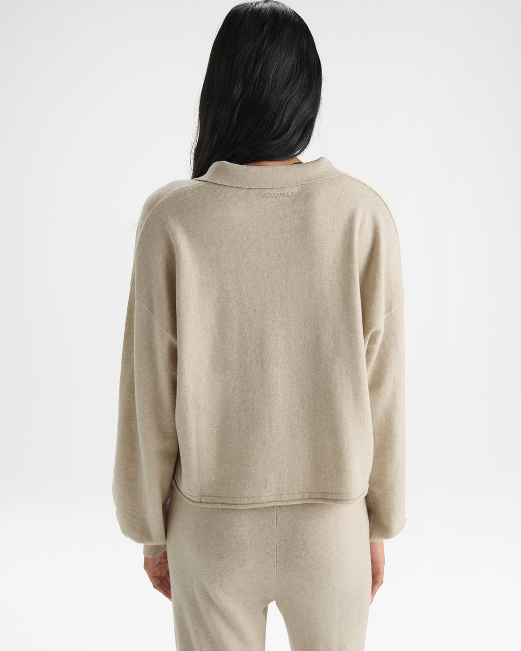 Roll Edge Knit Polo Top - Oatmeal Marl