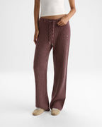 Two Tone Rib Knit Pants - Damson Red