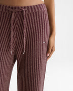 Two Tone Rib Knit Pants - Damson Red