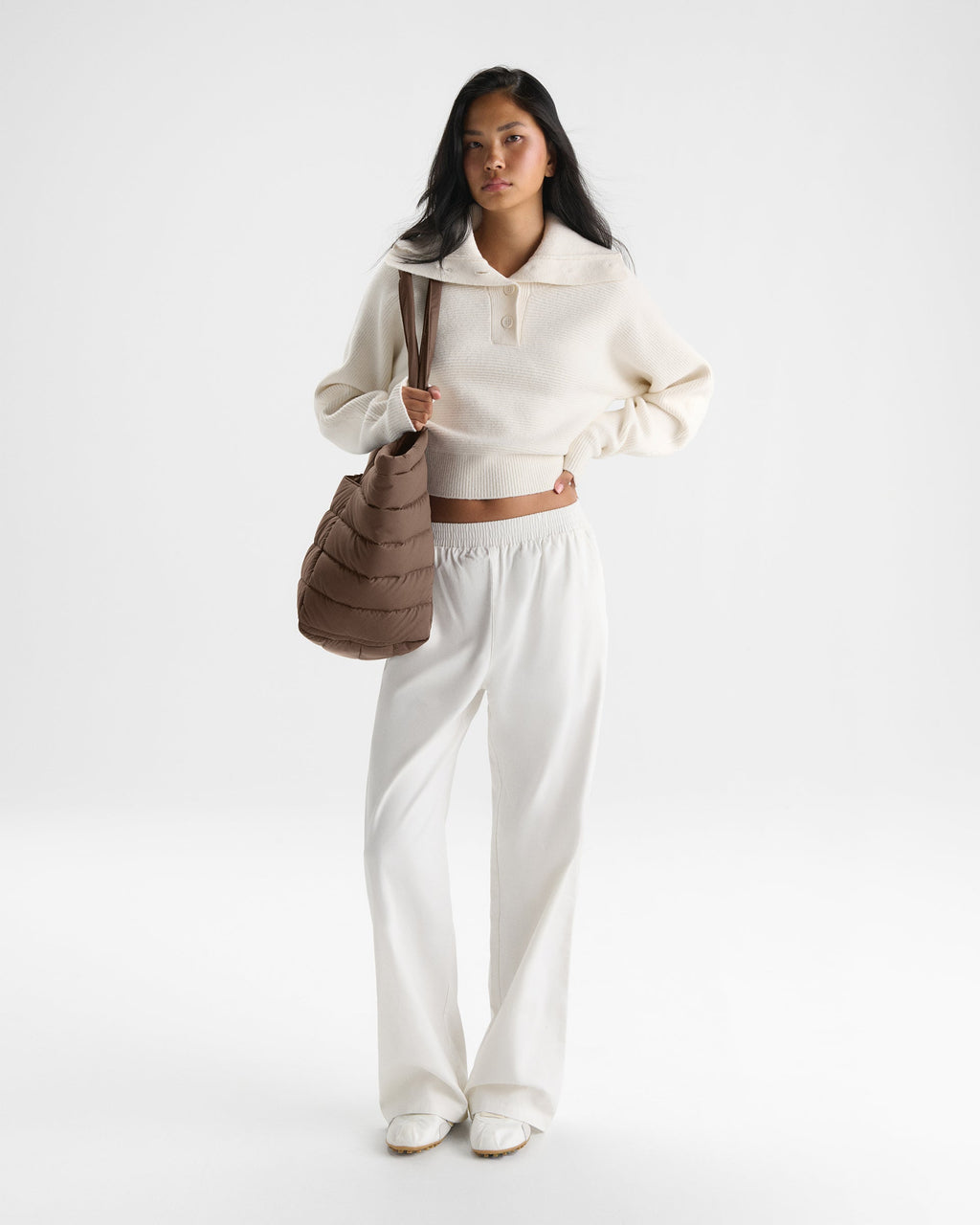 Rib Knit Henley Sweatshirt - Marshmallow White