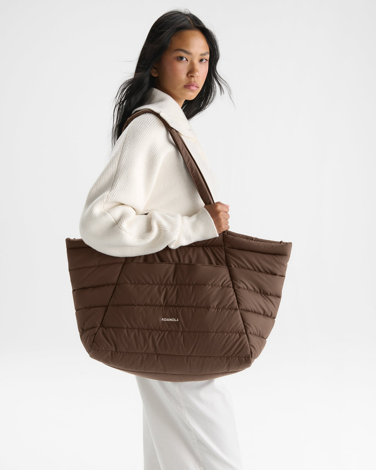 Coated Quilted Tote Bag - Chocolate Brown