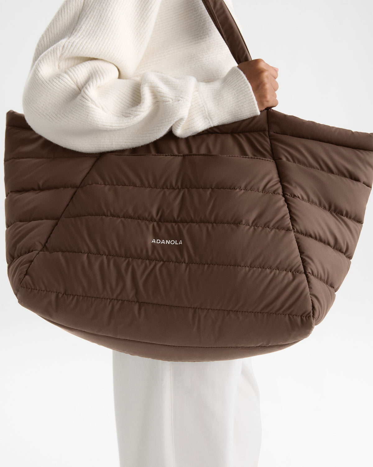 Coated Quilted Tote Bag - Chocolate Brown