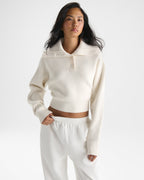 Rib Knit Henley Sweatshirt - Marshmallow White