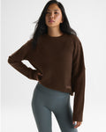 Double Layered Cashmere Blend Knit Long Sleeve Top - Chocolate Brown