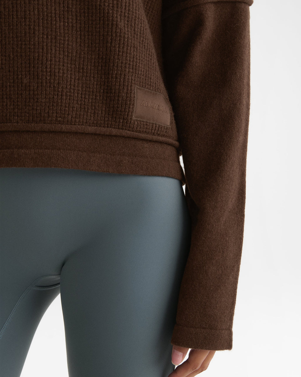Double Layered Cashmere Blend Knit Long Sleeve Top - Chocolate Brown