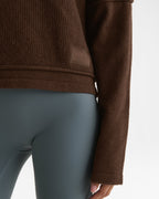 Double Layered Cashmere Blend Knit Long Sleeve Top - Chocolate Brown