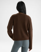 Double Layered Cashmere Blend Knit Long Sleeve Top - Chocolate Brown