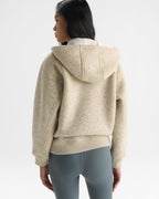 Bonded Knit Hooded Zip Through Fleece - Oatmeal Marl