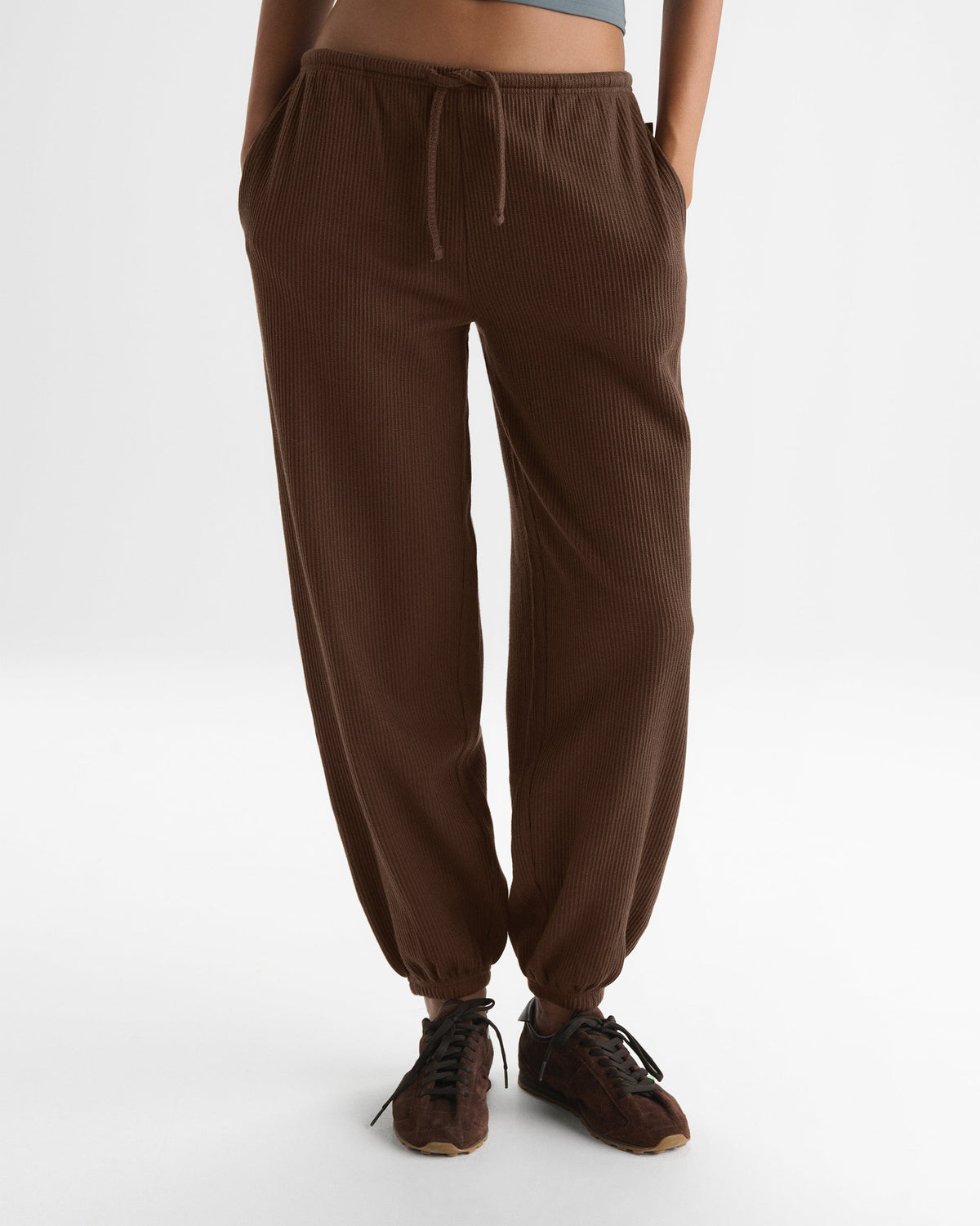Rib Cuffed Trousers - Chocolate Brown