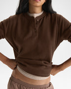 Long Sleeve Rib Henley Top - Chocolate Brown