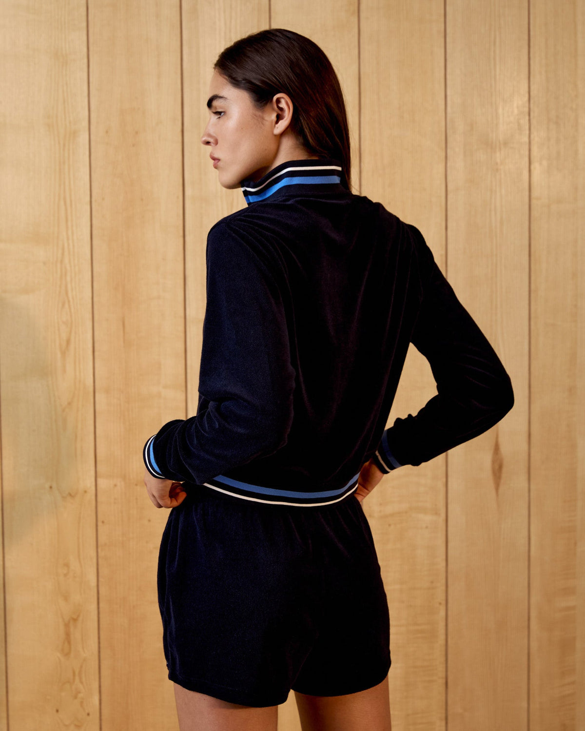 Terry Towelling Track Jacket - Navy Blue