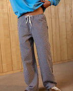 Gingham Drawstring Pants - Navy Blue