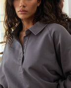 Slouchy Button Up Sweatshirt - Slate Grey